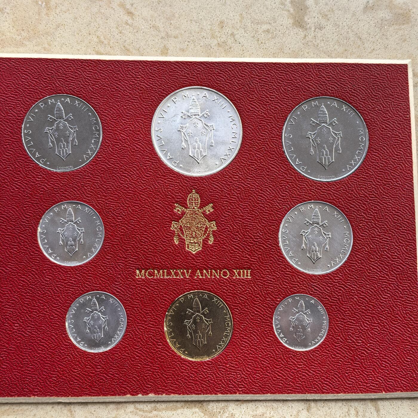 道一币馆币章第一百七十场 卡装 梵蒂冈1975年纪念币套装八枚 含500里拉银币