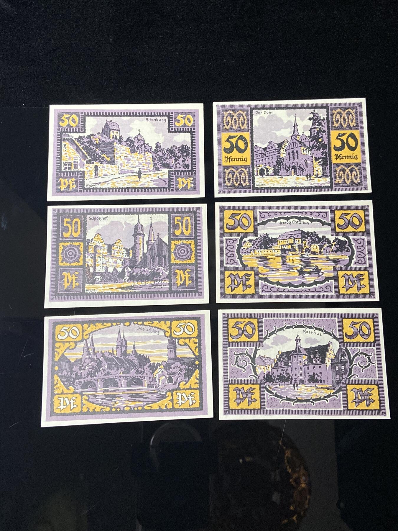 2026年第三十七场(总第二百零六场）德紧纸币特拍场(佣金3%，最低1元) 德紧纸币–德国萨克森-安哈尔特州阿斯卡尼亚市（Stadt Aschersleben）50芬妮六枚套票