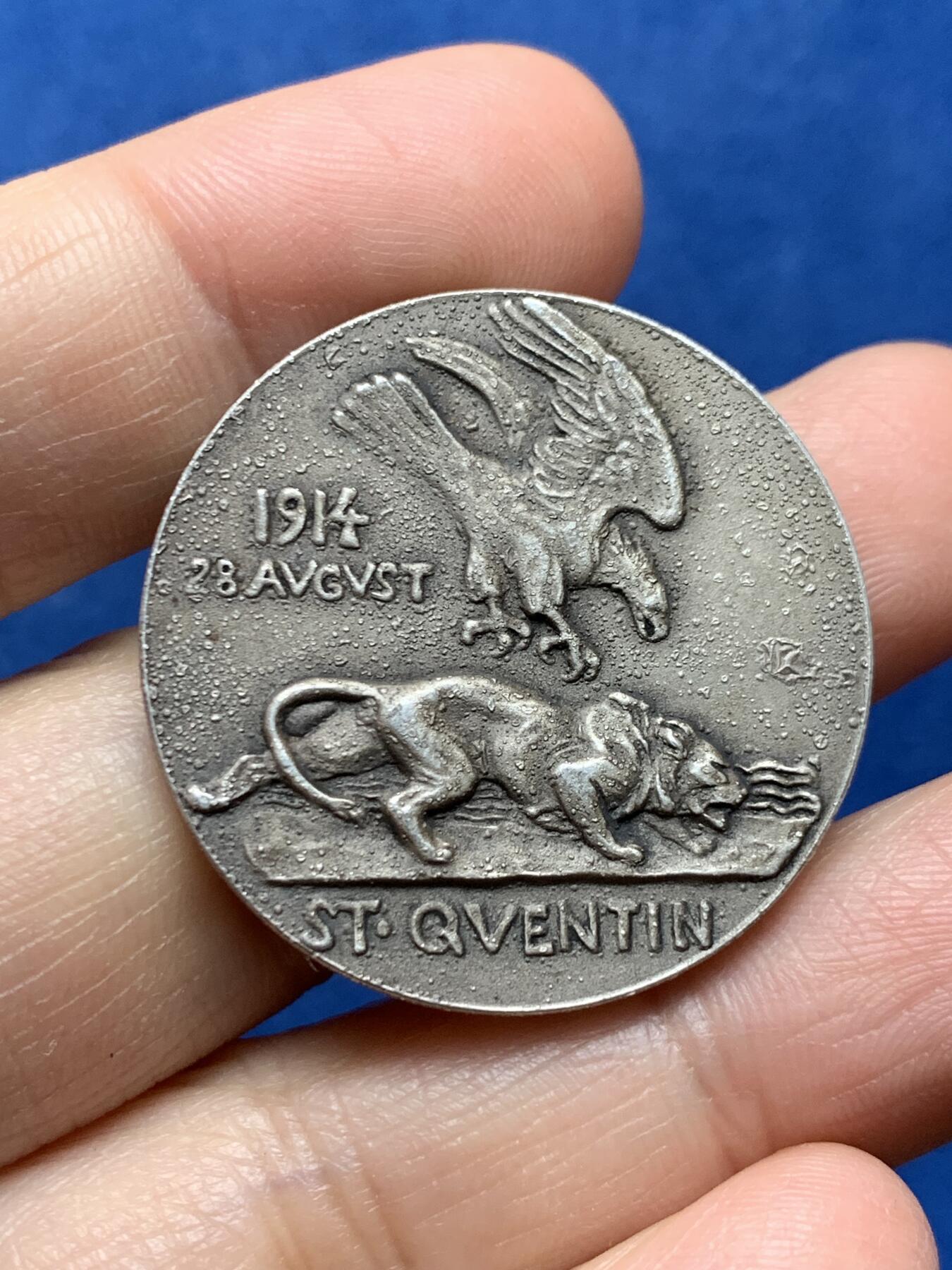 《竞宝斋》第473场 周日，周一 2场连拍 （全场包邮）欢迎送拍 1914年德国冯·比洛陆军元帅圣康坦之捷纪念章 15.3克 33.9mm 细节见图