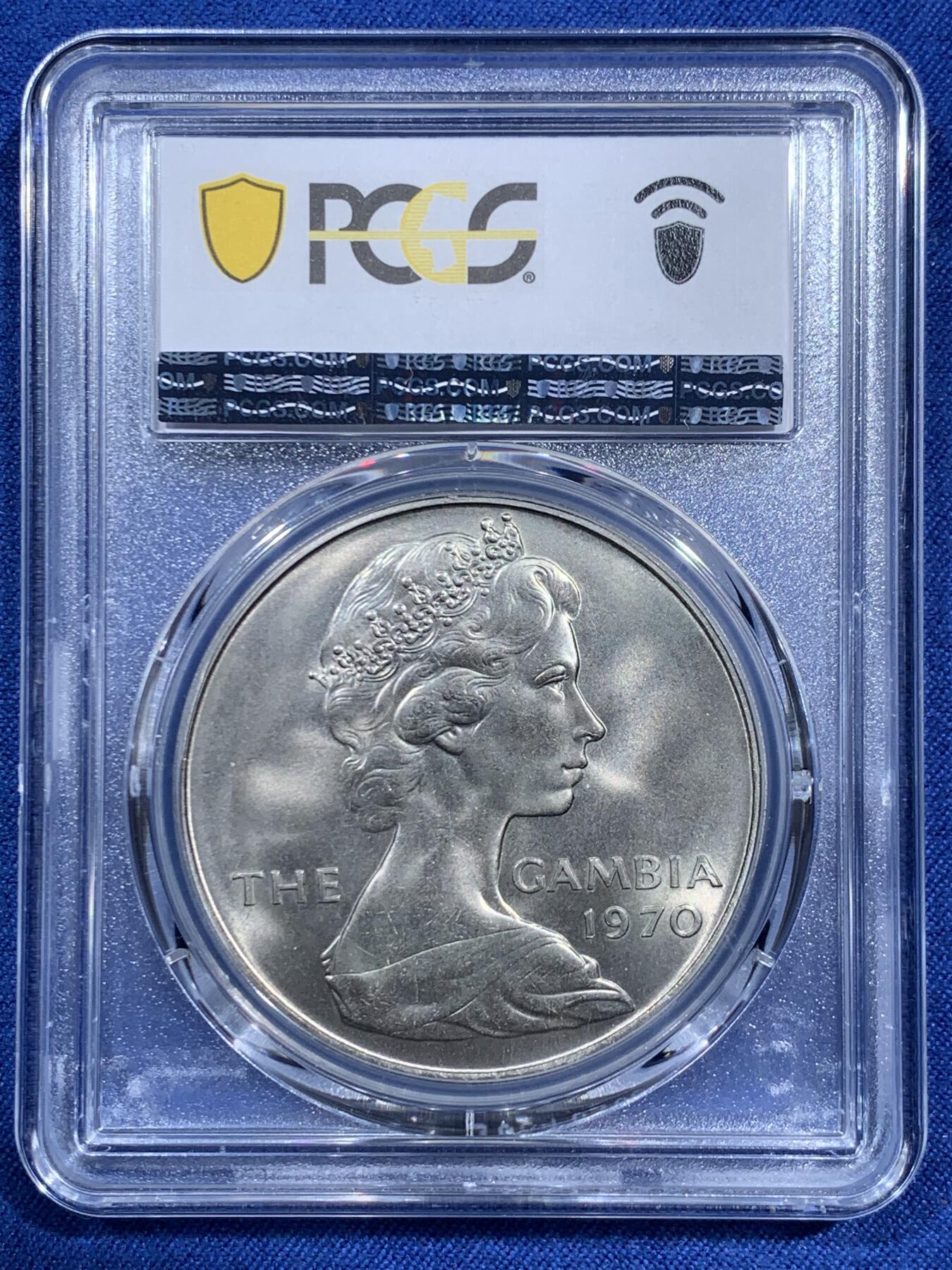 《竞宝斋》第473场 周日，周一 2场连拍 （全场包邮）欢迎送拍 PCGS MS63 英属冈比亚1970年大河马8先令