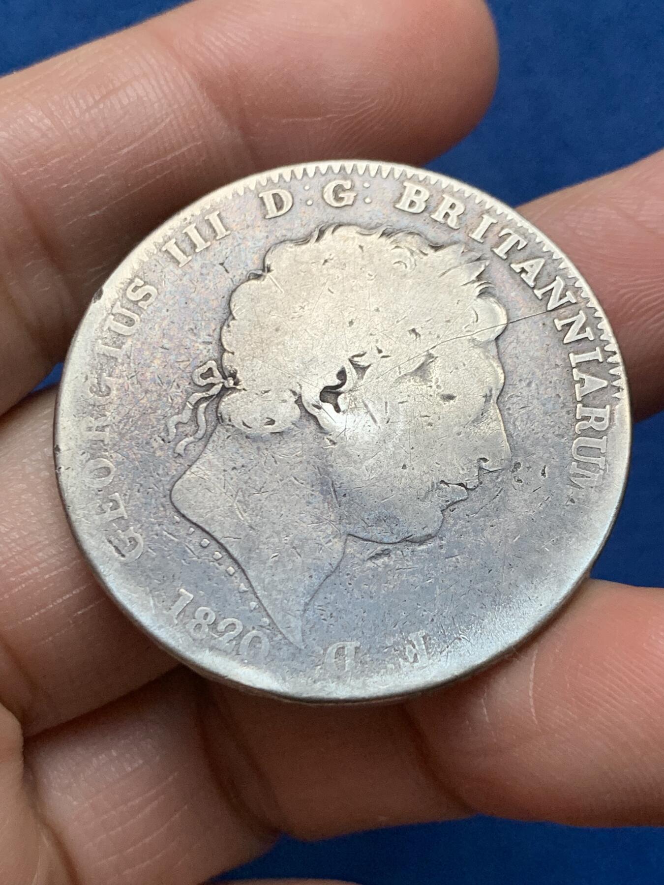 《竞宝斋》第473场 周日，周一 2场连拍 （全场包邮）欢迎送拍 英国 1820年 乔治三世 马剑 银币，200多年前的高银银币，手感一流，27.43克，925银