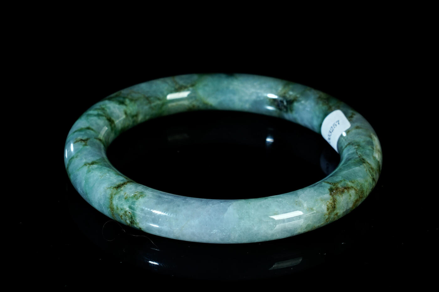 上海都达杂项专场五十八【全场包邮】  天然花青种翡翠（A货）圆条手镯 附鉴定证93-17