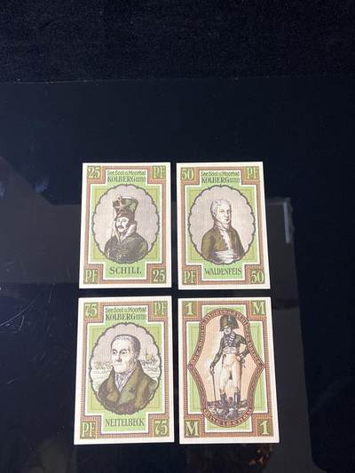 2026年第三十七场(总第二百零六场）德紧纸币特拍场(佣金3%，最低1元) - 德紧纸币–德国波美拉尼亚州科尔贝格市（Kolberg，现波兰科沃布热格Kołobrzeg）25、50、75芬妮，1马克四枚套票