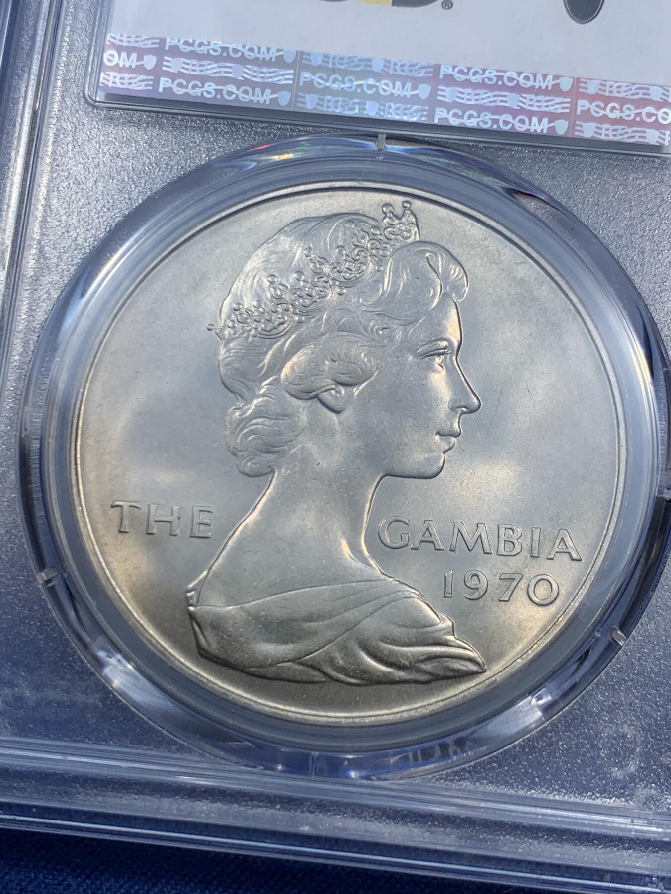 《竞宝斋》第473场 周日，周一 2场连拍 （全场包邮）欢迎送拍 PCGS MS63 英属冈比亚1970年大河马8先令