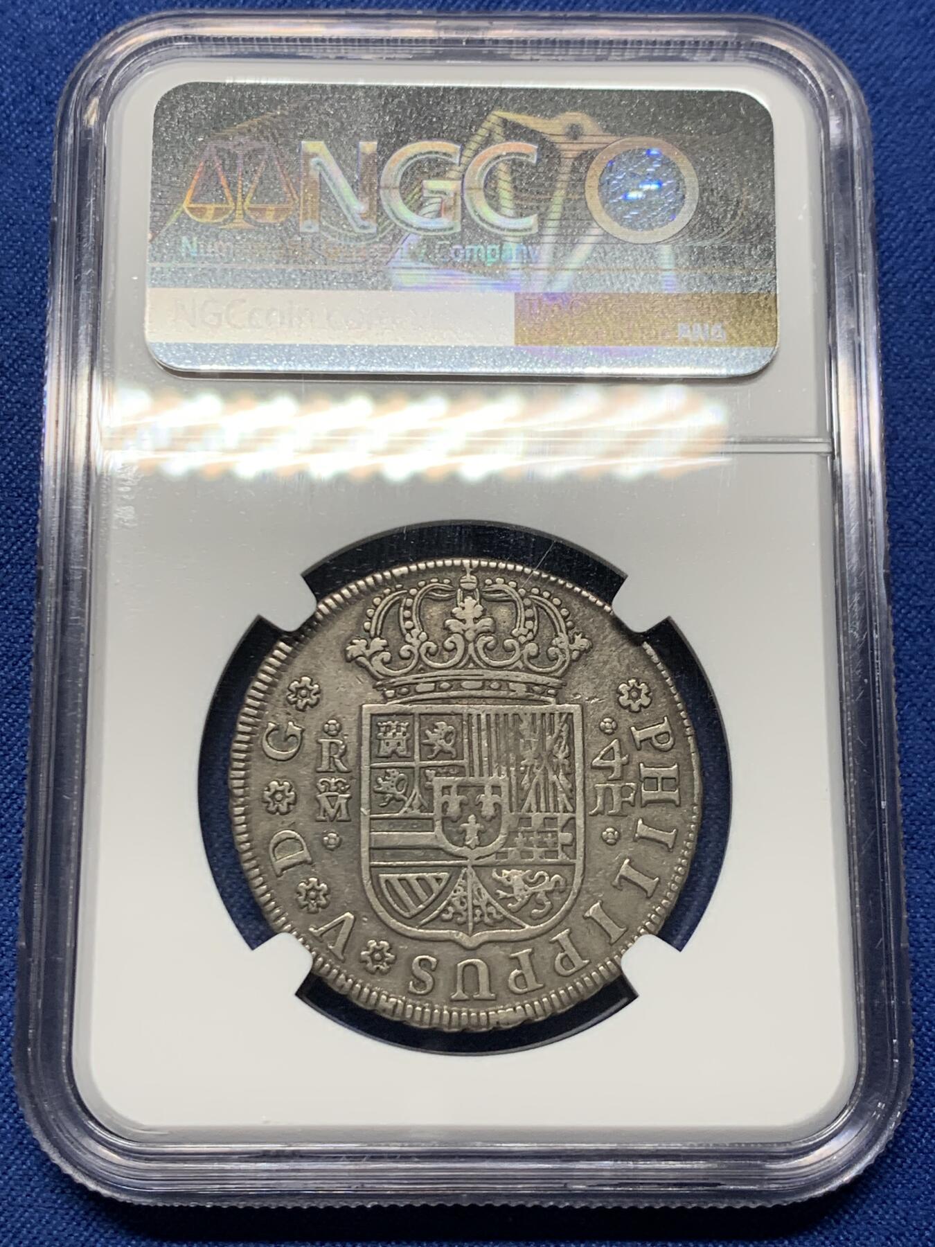 《竞宝斋》第473场 周日，周一 2场连拍 （全场包邮）欢迎送拍 冠军分 NGC XF45 西班牙 本土 1734年 菲利普五世 4R十字银币 深打好细节