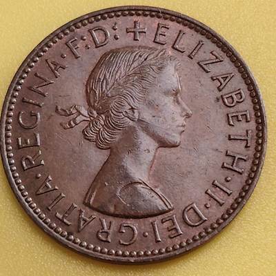 布加迪🐬～世界钱币(上海)🌾第 282 期 /  各国套币和散币 - 英国🇬🇧 1963年 1/2便士 伊丽莎白女王