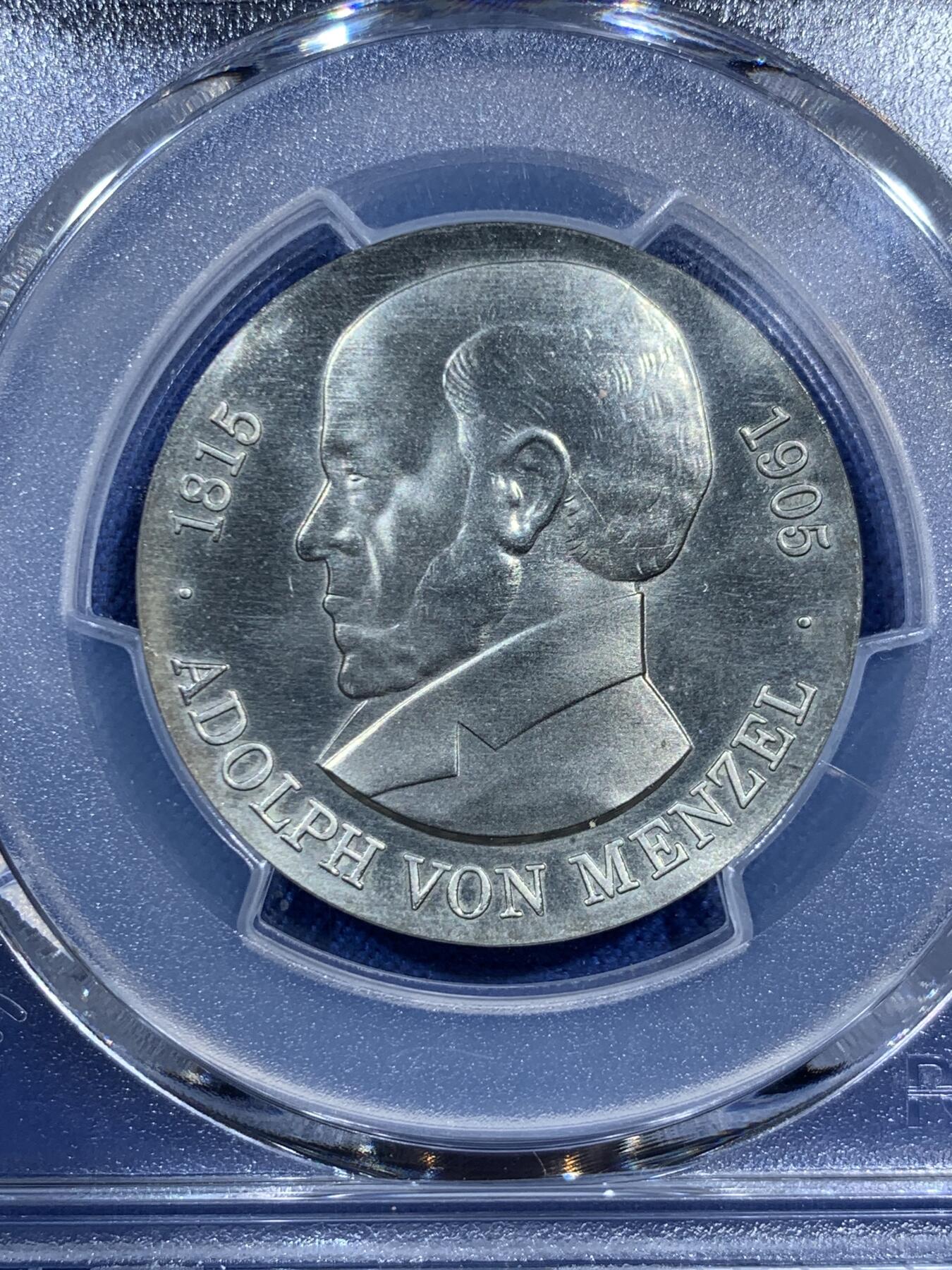 《竞宝斋》第473场 周日，周一 2场连拍 （全场包邮）欢迎送拍 PCGS MS64 东德1980年5马克纪念币 画家阿道夫·冯·门泽尔逝世75周年纪念