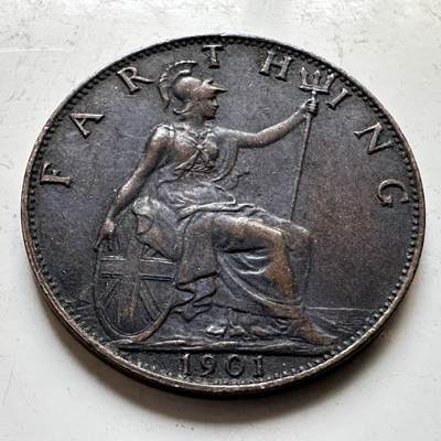 🌹外币初藏🌹🐯2026年第34场   每周二四六晚8️⃣点 接代拍 -  英国1901年维多利亚 1法新铜币（老年版）