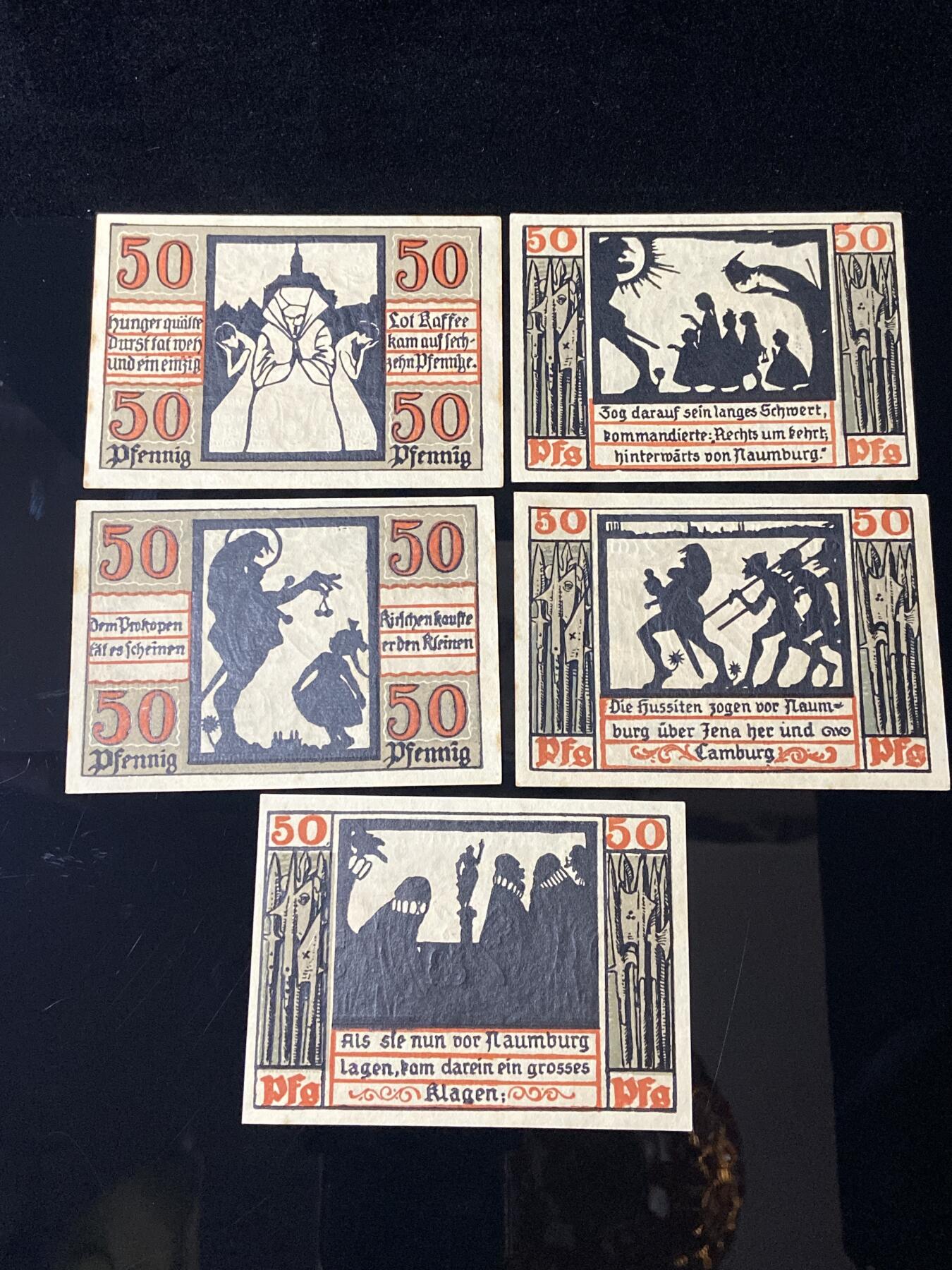 2026年第三十七场(总第二百零六场）德紧纸币特拍场(佣金3%，最低1元) 德紧纸币–德国萨克森-安哈尔特州瑙姆堡市（Stadt Naumburg）50芬妮五枚套票
