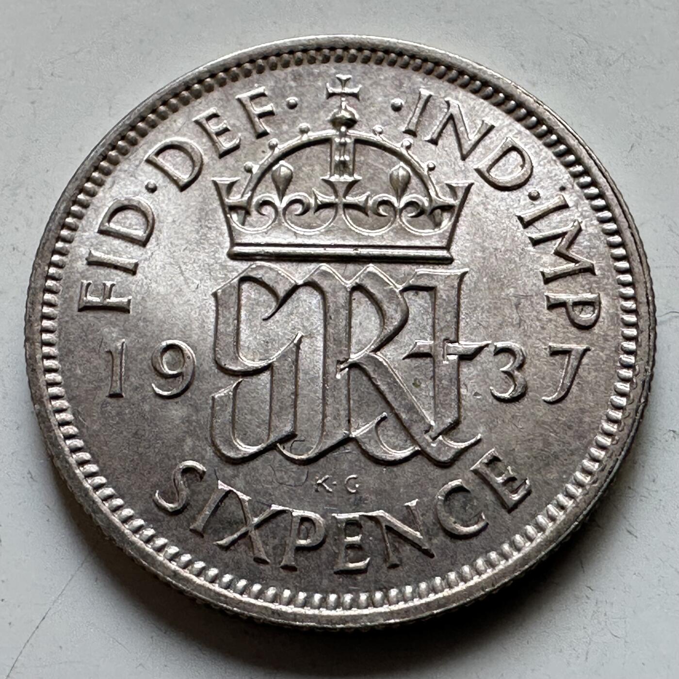 🌹外币初藏🌹🐯2026年第34场   每周二四六晚8️⃣点 接代拍 英国1937年 6便士银币 2.83g 19.4mm 50%银 登基首年 原光好品