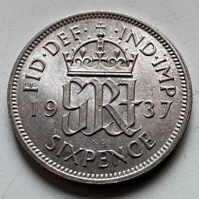 🌹外币初藏🌹🐯2026年第34场   每周二四六晚8️⃣点 接代拍 - 英国1937年 6便士银币 2.83g 19.4mm 50%银 登基首年 原光好品