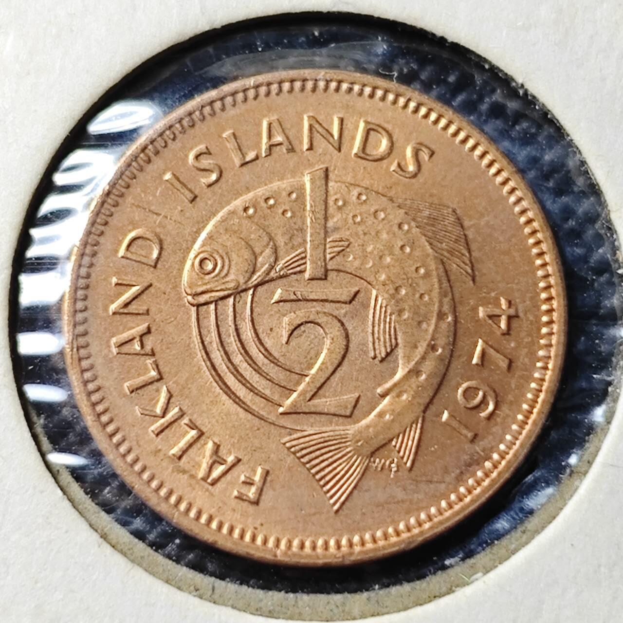 KK钱币收藏小铺   套币专场 2月预留时间 周末发货 1974 福克兰群岛1/2便士 好品 少见