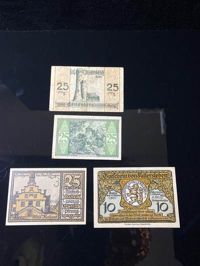 2026年第三十七场(总第二百零六场）德紧纸币特拍场(佣金3%，最低1元) - 上1 赛伦贝格（Seilenberg）25芬妮 ;   上2  杜本（Duben）25芬妮 ;   下1 25芬尼 林根（Lingen） 25芬妮（双狮守护纹章）;    下2  法勒斯莱本（Vallersleben）10芬妮 法勒斯莱本纪念碑/名人主题;