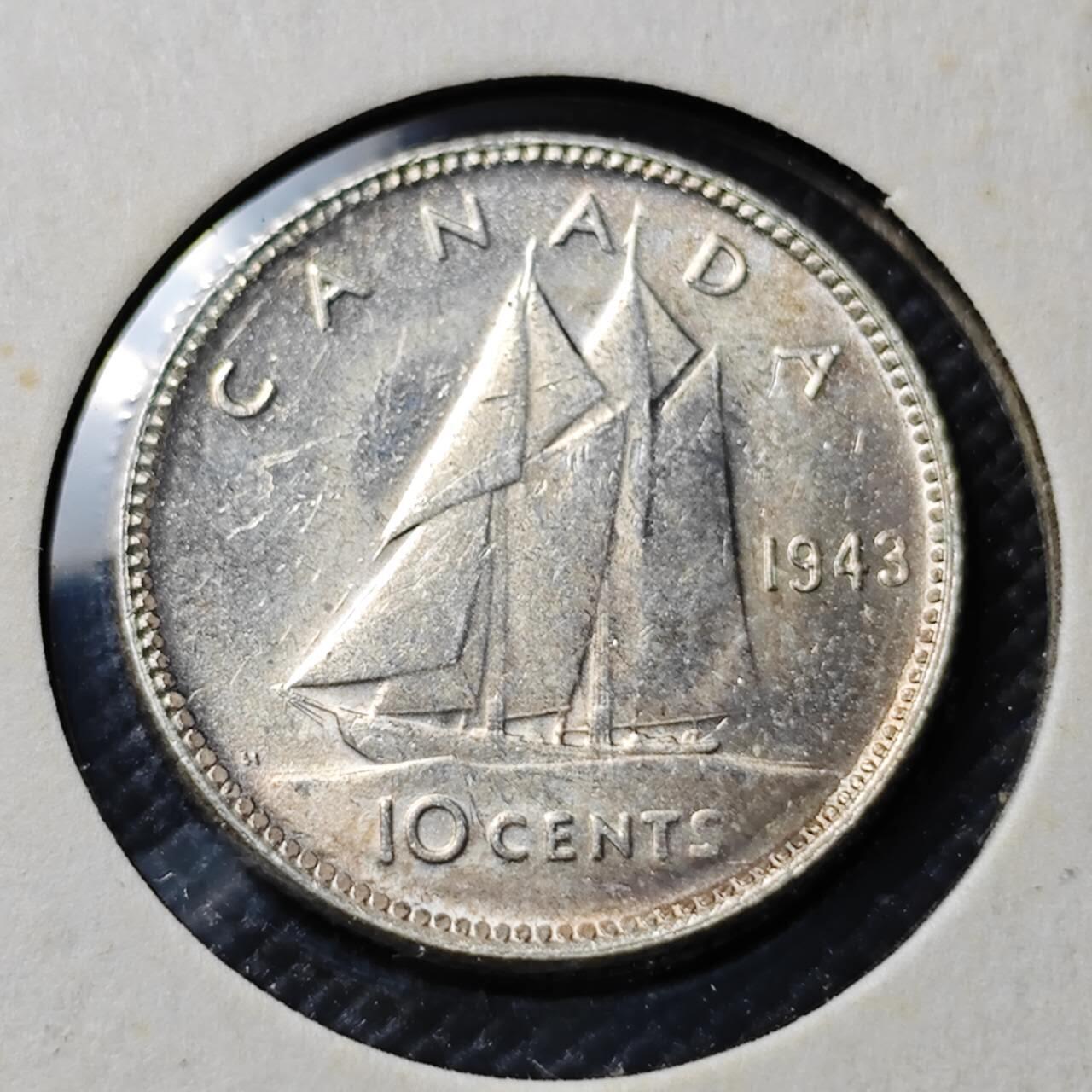 KK钱币收藏小铺   套币专场 2月预留时间 周末发货  1943加拿大10分 乔六银币 MS品少见