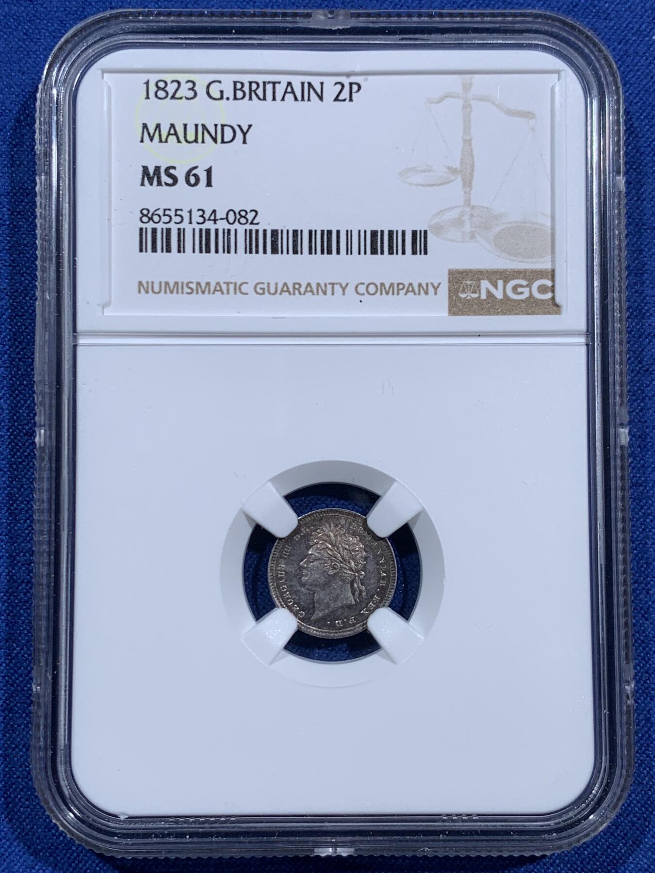 《竞宝斋》第473场 周日，周一 2场连拍 （全场包邮）欢迎送拍 四枚一组 NGC UNCD-MS62 英国1823年乔治四世濯足币 1-4便士银币