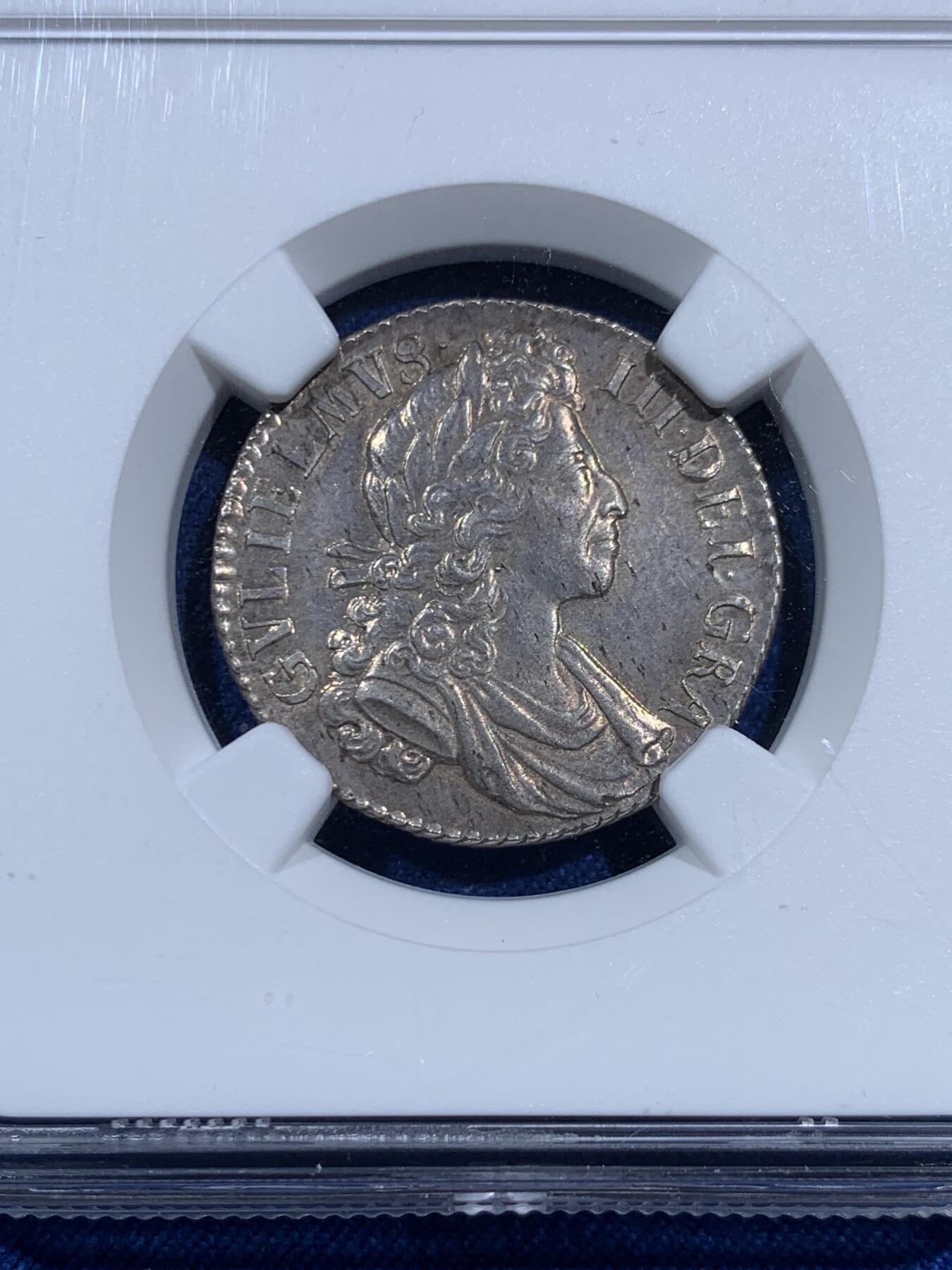 《竞宝斋》第473场 周日，周一 2场连拍 （全场包邮）欢迎送拍 NGC-MS64 英国 1700年威廉三世一先令银币 英系毕业级收藏