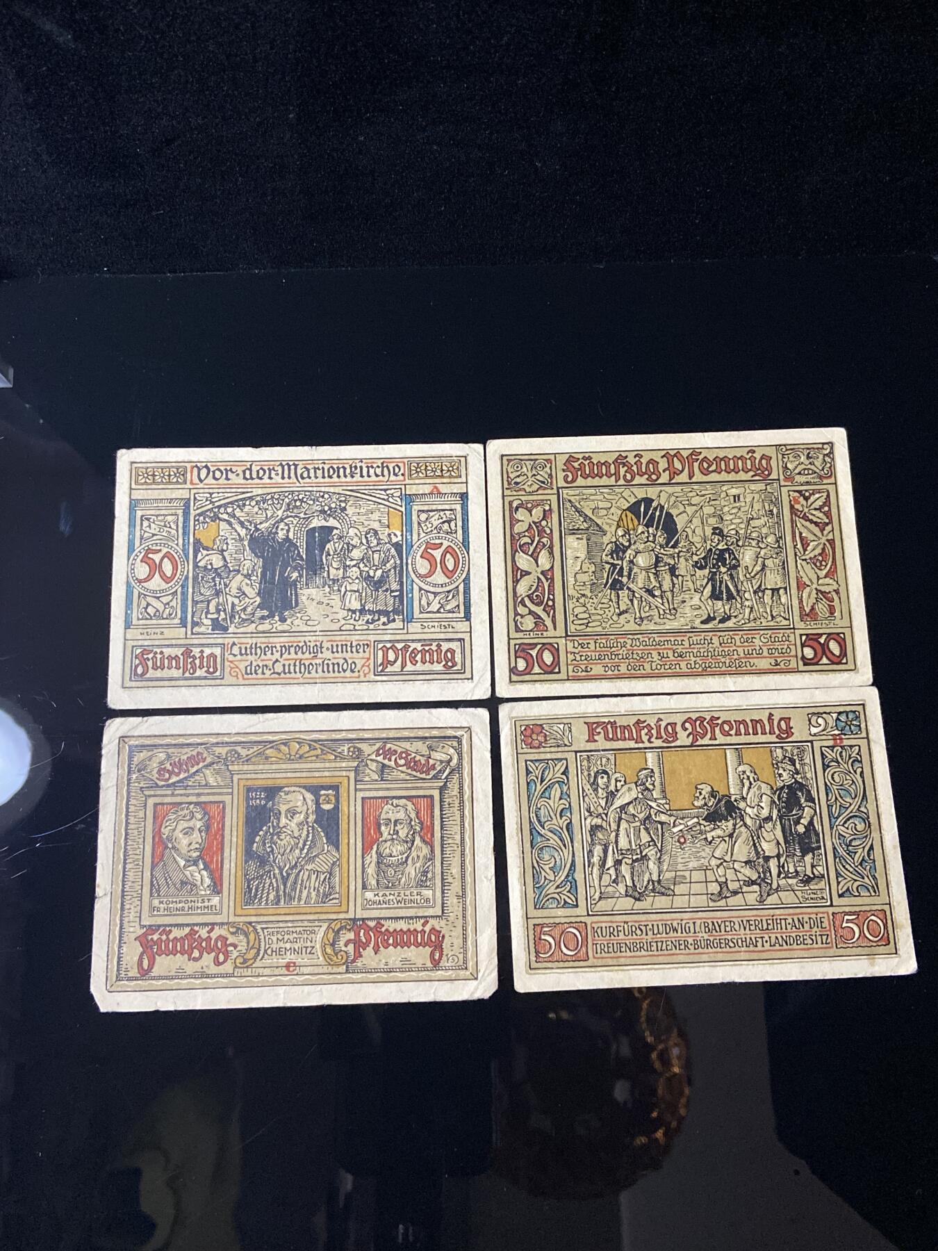 2026年第三十七场(总第二百零六场）德紧纸币特拍场(佣金3%，最低1元) 德紧纸币–德国勃兰登堡州特罗伊恩布里岑市（Treuenbrietzen）50芬妮四枚套票