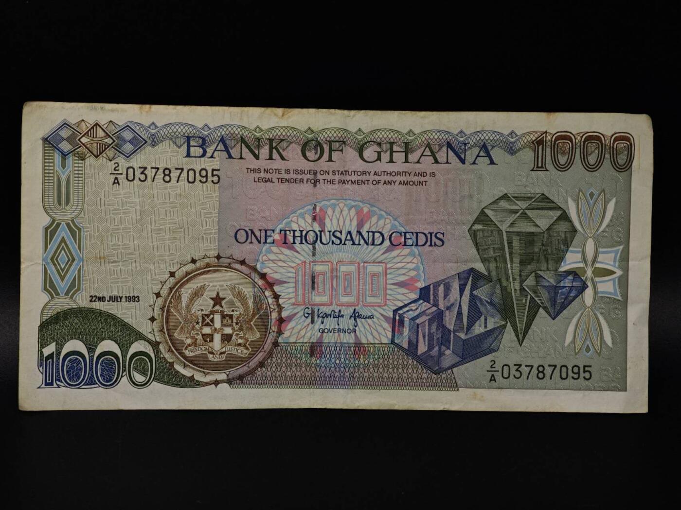  【淘币小摊】限时拍第八百八十四拍   纸币场    每周一统一发货 加纳1000塞蒂纸币【有折】