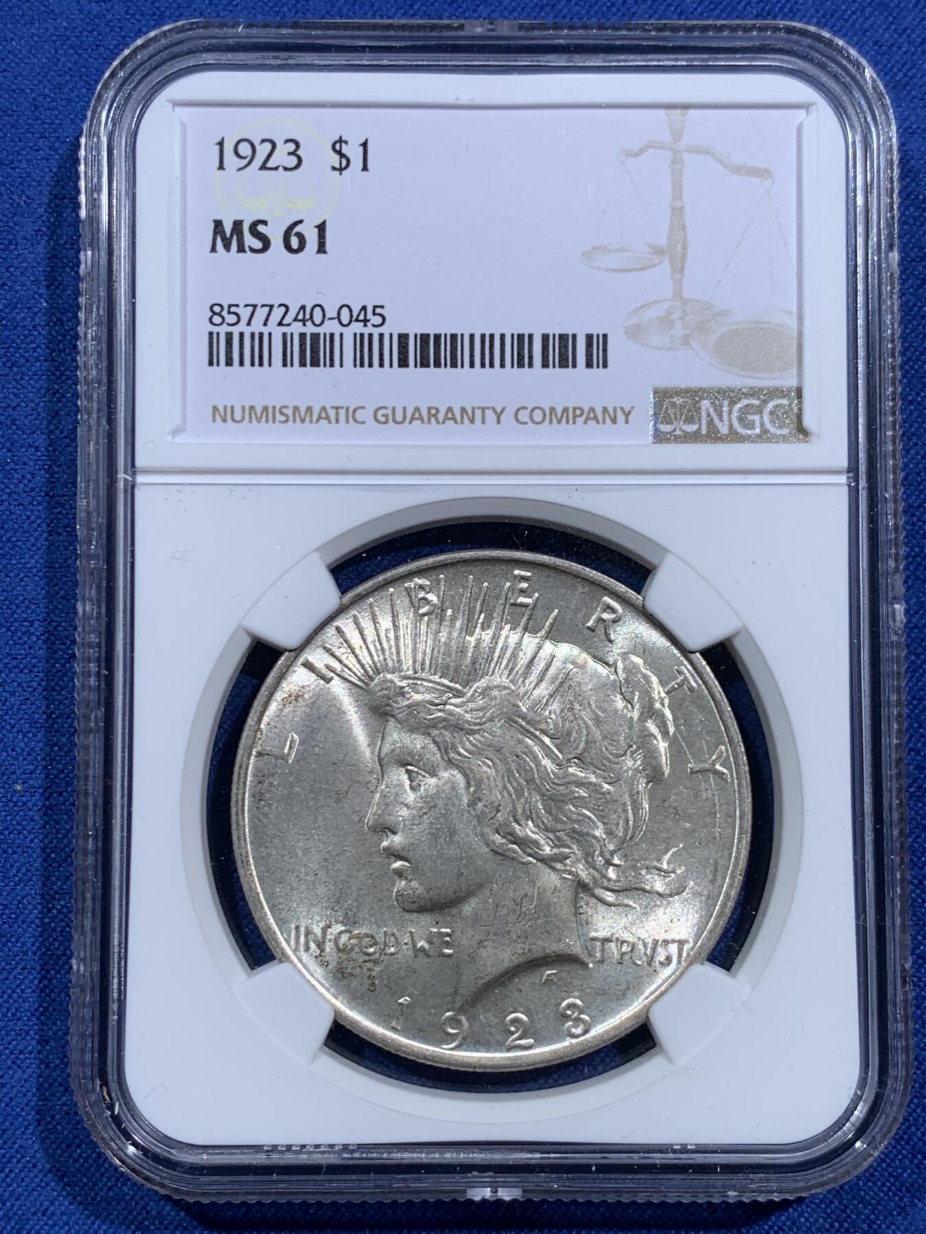 《竞宝斋》第473场 周日，周一 2场连拍 （全场包邮）欢迎送拍 NGC MS61 美国1923年和平1美元银币