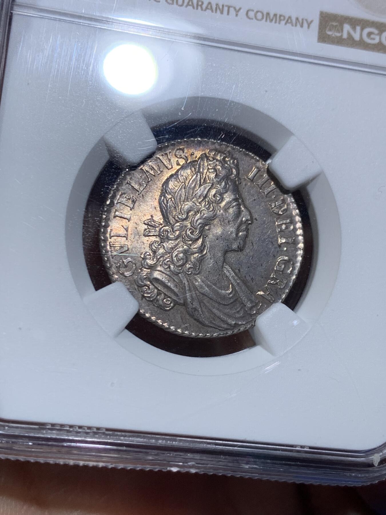 《竞宝斋》第473场 周日，周一 2场连拍 （全场包邮）欢迎送拍 NGC-MS64 英国 1700年威廉三世一先令银币 英系毕业级收藏