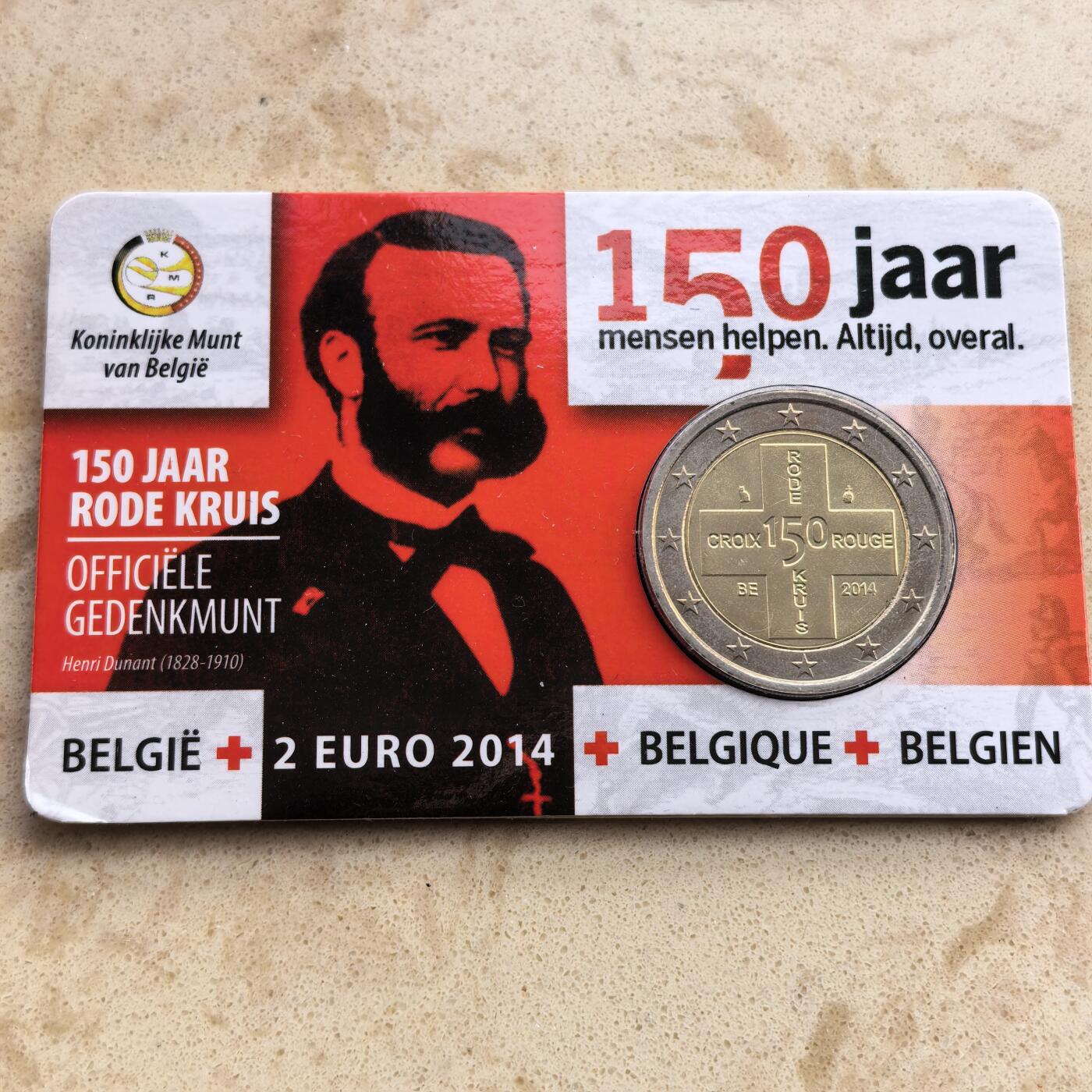 道一币馆币章第一百七十场 卡册 比利时2014年比利时红十字会150周年2欧元纪念币 开胶
