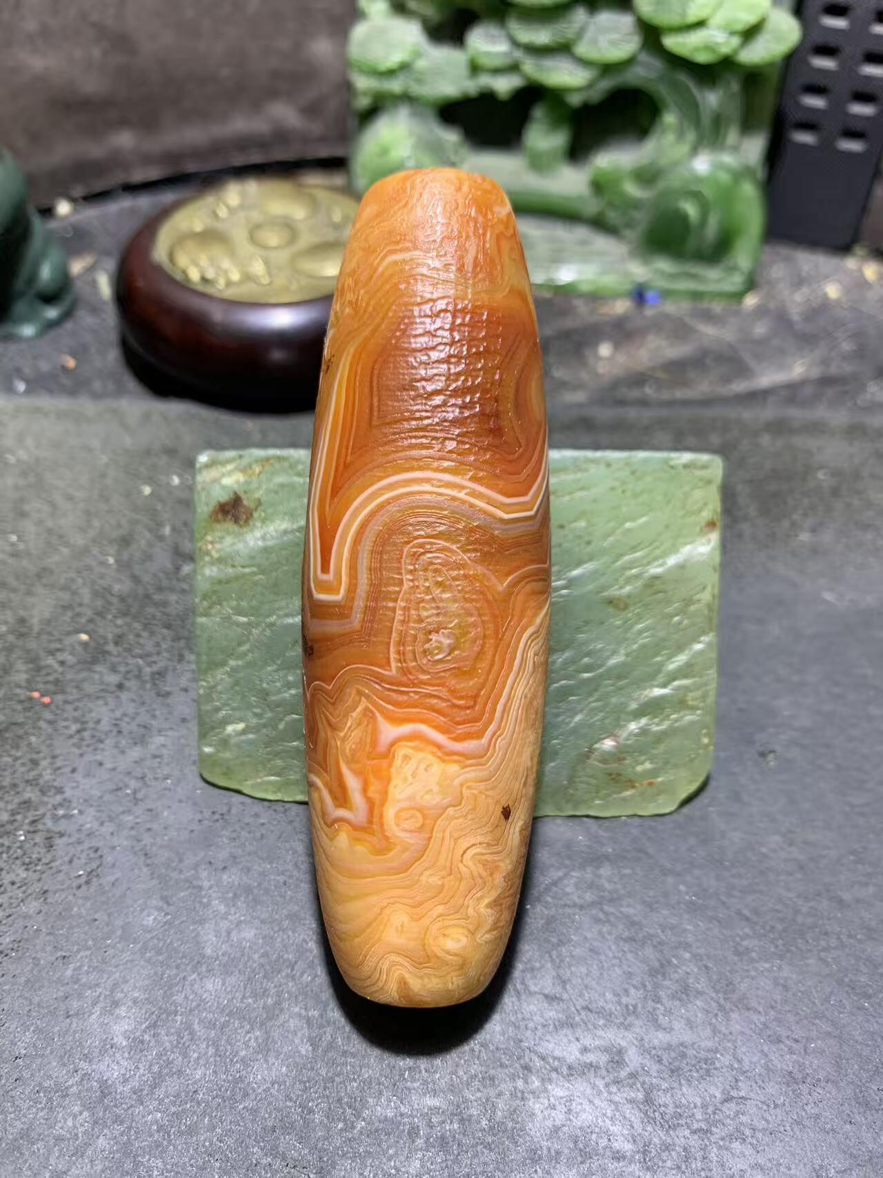 精美巨无霸天眼风化纹缠丝玛瑙大桶珠（把件)一颗 ，