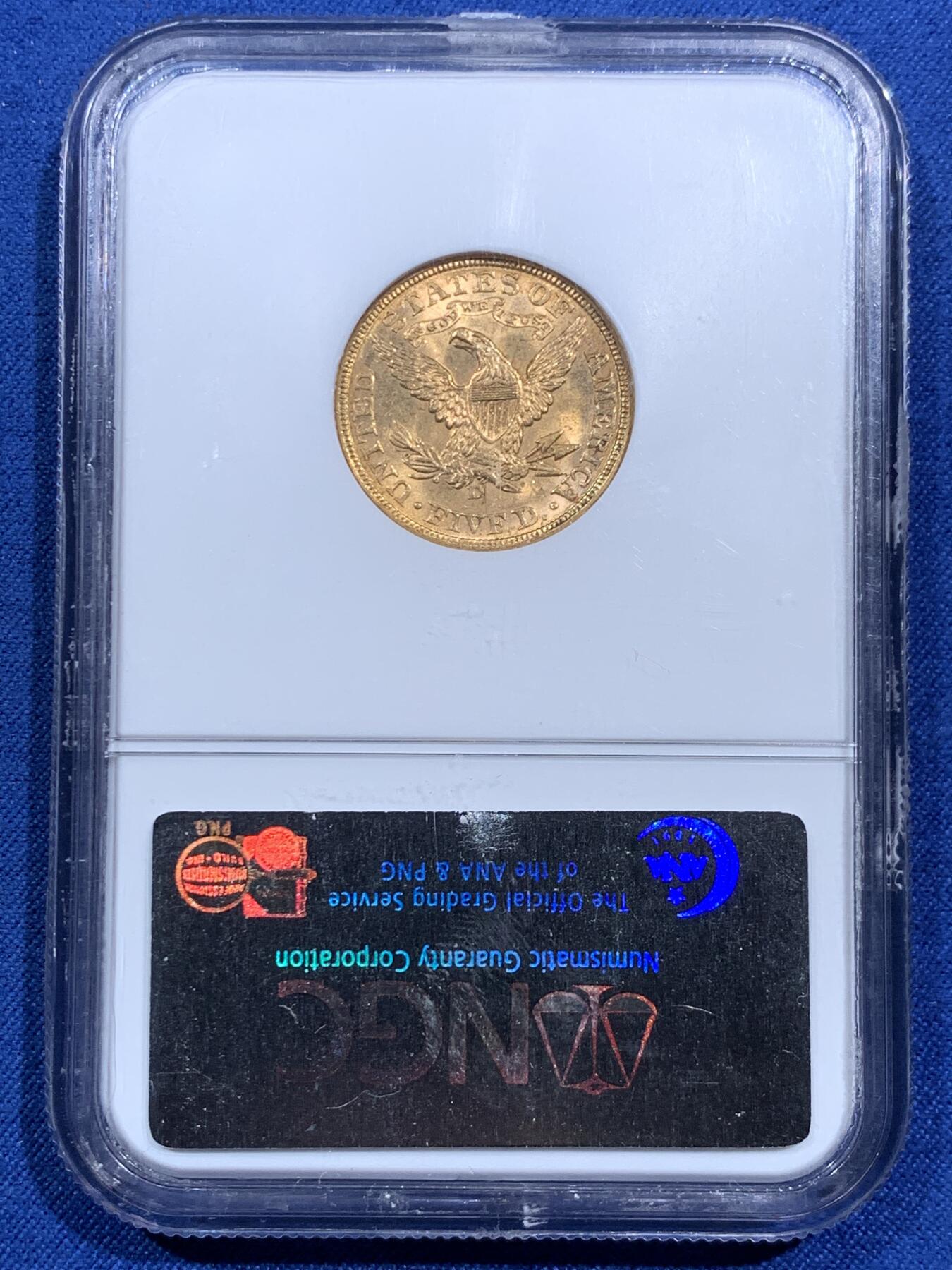 《竞宝斋》第473场 周日，周一 2场连拍 （全场包邮）欢迎送拍 NGC MS64 CAC 美国老鹰金币 1906 D 丹佛造币厂首年开铸的金币 900金 8.359克 此枚打制精美 转光犀利 老盒严评配上CAC认证 实乃不可多得的藏品