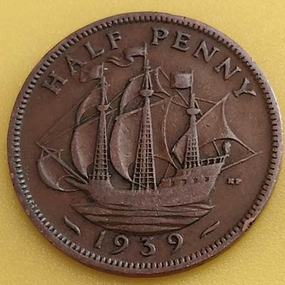 布加迪🐬～世界钱币(上海)🌾第 282 期 /  各国套币和散币 - 英国🇬🇧 1939年 1/2便士 乔治六世