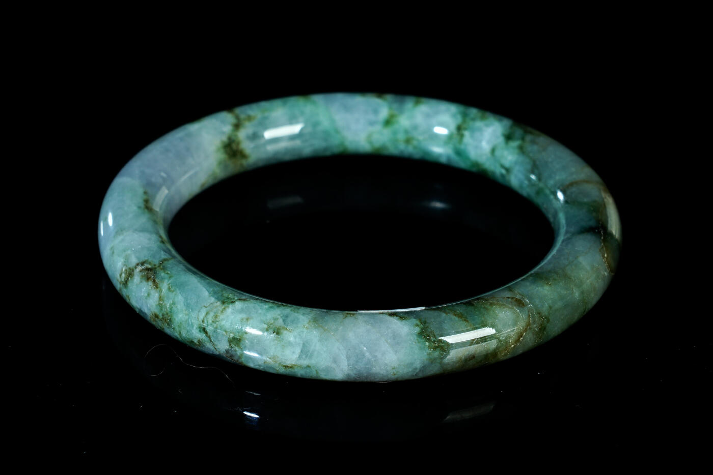 上海都达杂项专场五十八【全场包邮】  天然花青种翡翠（A货）圆条手镯 附鉴定证93-17