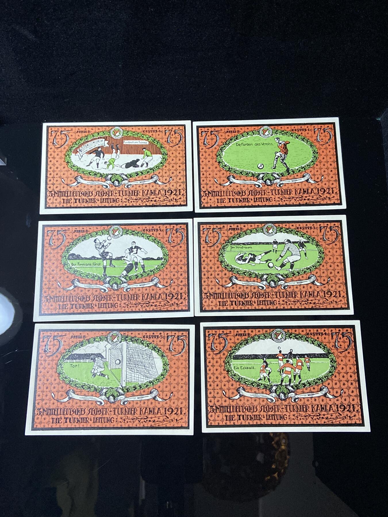 2026年第三十七场(总第二百零六场）德紧纸币特拍场(佣金3%，最低1元) 罕见德紧纸币–德国卡姆拉体育俱乐部（Sportverein KAMMLA)75芬妮六枚套票