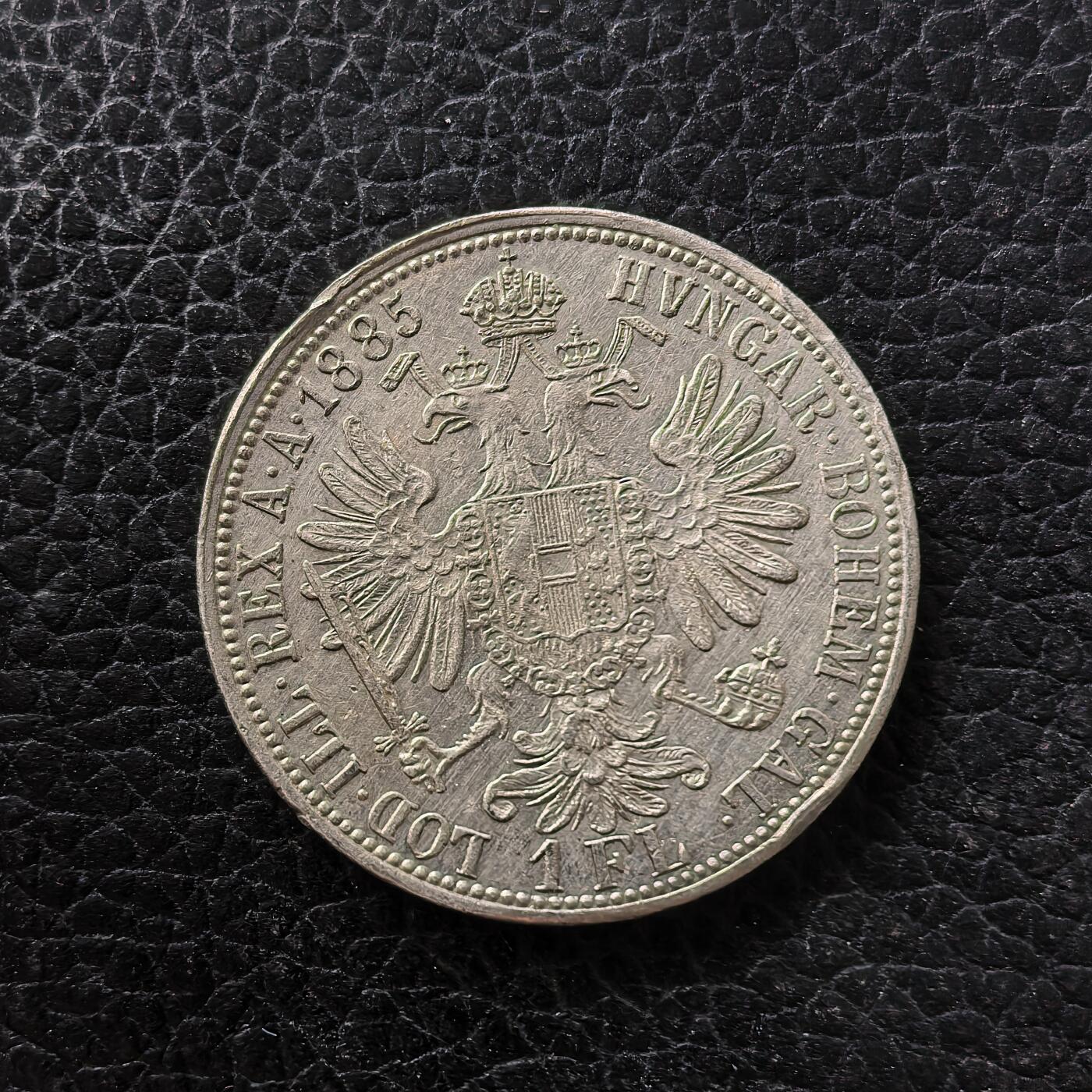 道一币馆币章第一百七十一场 奥匈帝国1885年弗兰兹一世双头鹰1福林银币  12g 900s