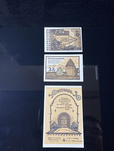 2026年第三十七场(总第二百零六场）德紧纸币特拍场(佣金3%，最低1元) - 德紧纸币–德国梅克伦堡-前波美拉尼亚州新克洛斯特市（Stadt Neukloster，标注  NEUKLOSTER ）10、25、50芬妮三枚套票