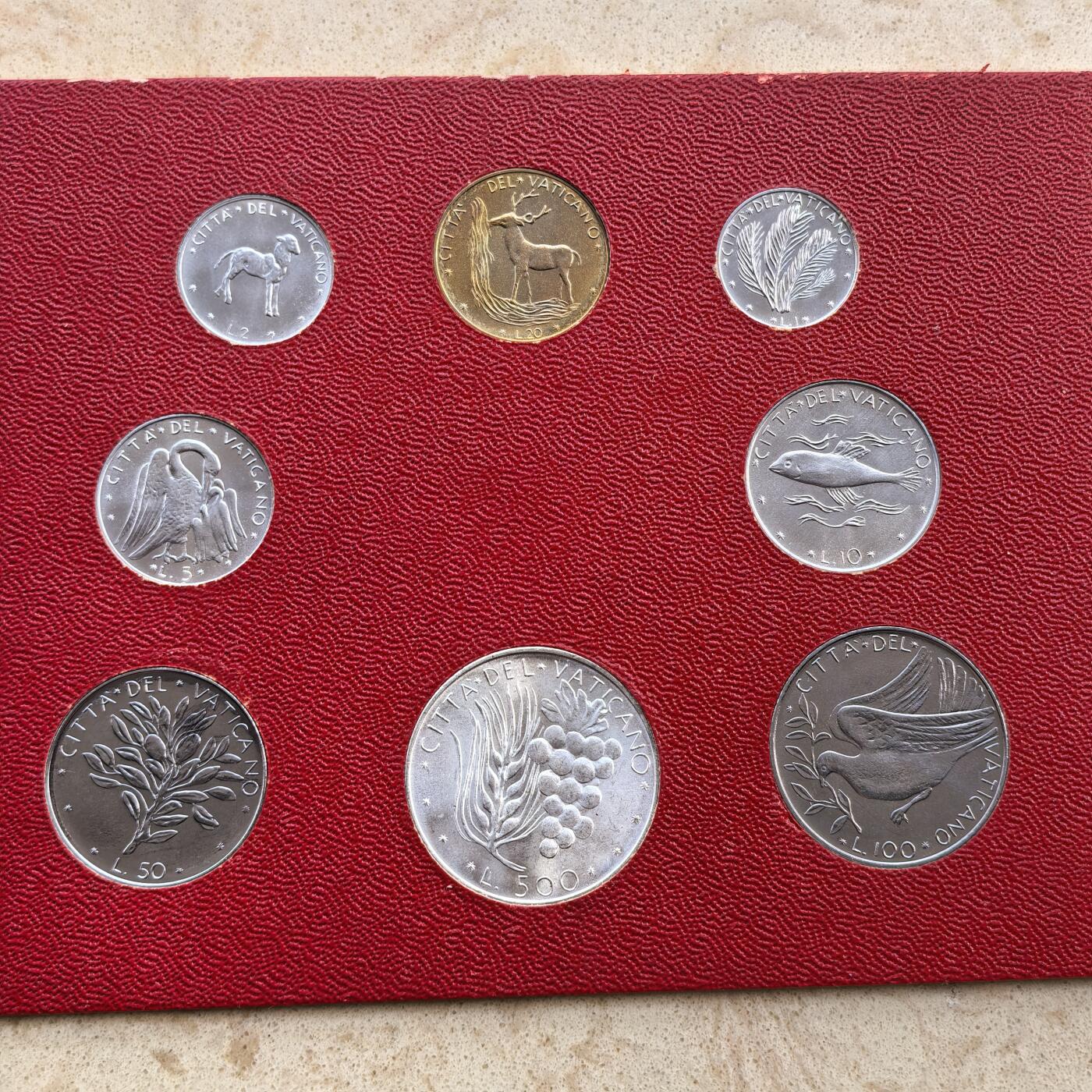 道一币馆币章第一百七十场 卡装 梵蒂冈1975年纪念币套装八枚 含500里拉银币