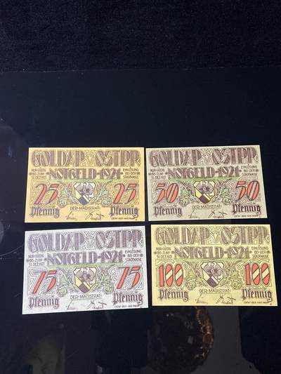 2026年第三十七场(总第二百零六场）德紧纸币特拍场(佣金3%，最低1元) - 德紧纸币–德国东普鲁士戈尔达普市（Goldap，现波兰韦戈热沃Gołdap）25、50、75、100芬妮四枚套票