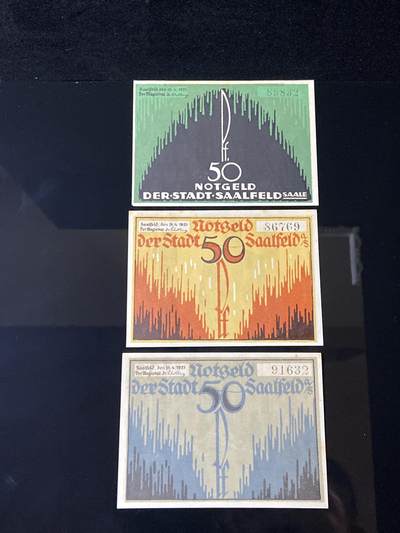 2026年第三十七场(总第二百零六场）德紧纸币特拍场(佣金3%，最低1元) - 德紧纸币–德国图林根州萨尔费尔德市（Stadt Saalfeld an der Saale，标注  Saalfeld/Saale ）50芬妮三枚套票