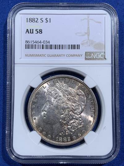 《竞宝斋》第473场 周日，周一 2场连拍 （全场包邮）欢迎送拍 - NGC AU58 美国1882年摩根1美元银币