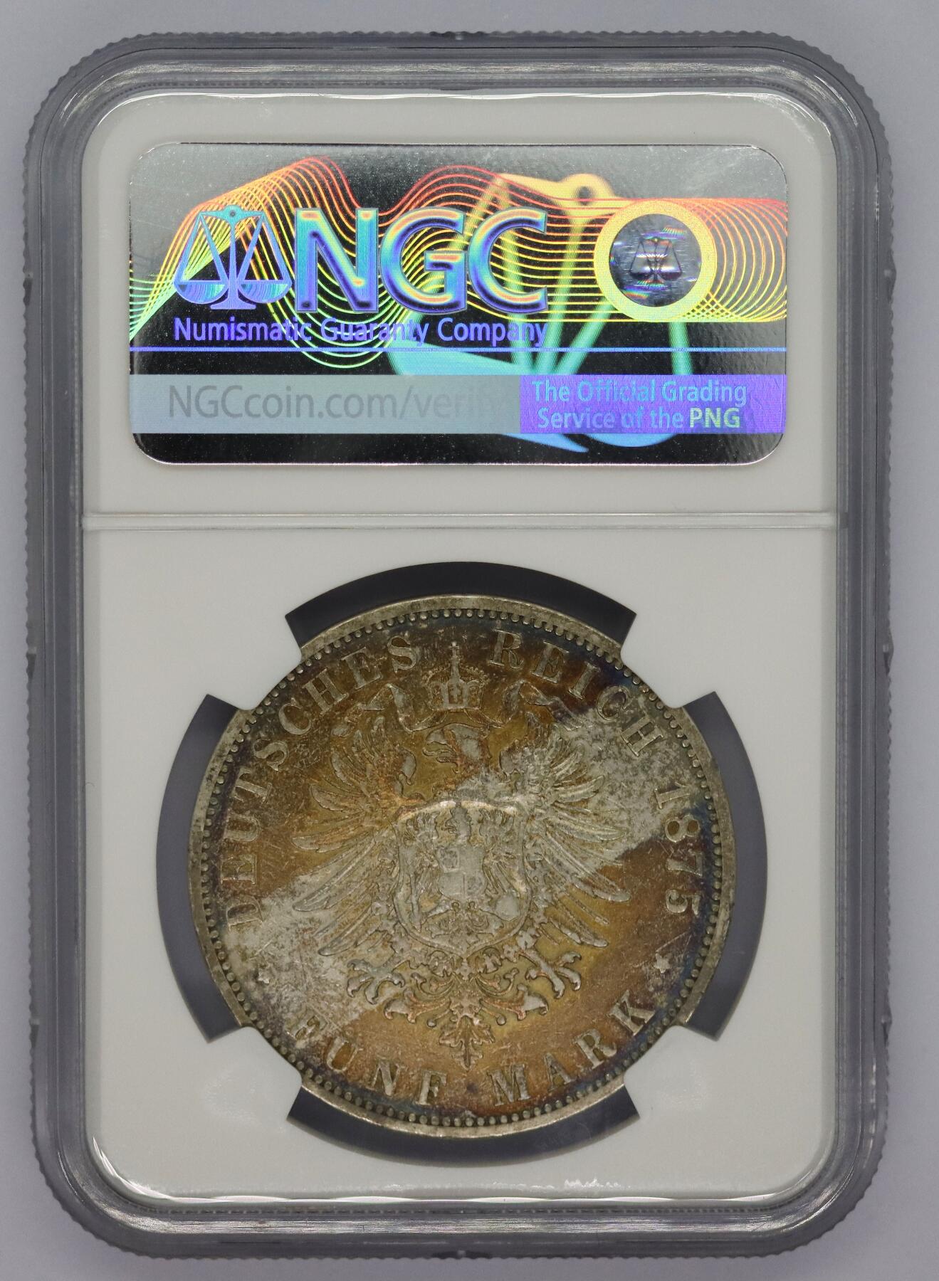 观钱 近现代机制币拍卖No.005（全场顺丰包邮，不区分偏远地区）  1875 年 B 版普鲁士 5 马克银币 NGC VF92