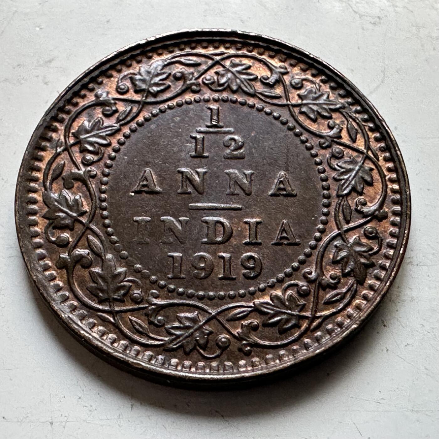 🌹外币初藏🌹🐯2026年第34场   每周二四六晚8️⃣点 接代拍 英属印度1919年乔治五世 1/12安娜铜币