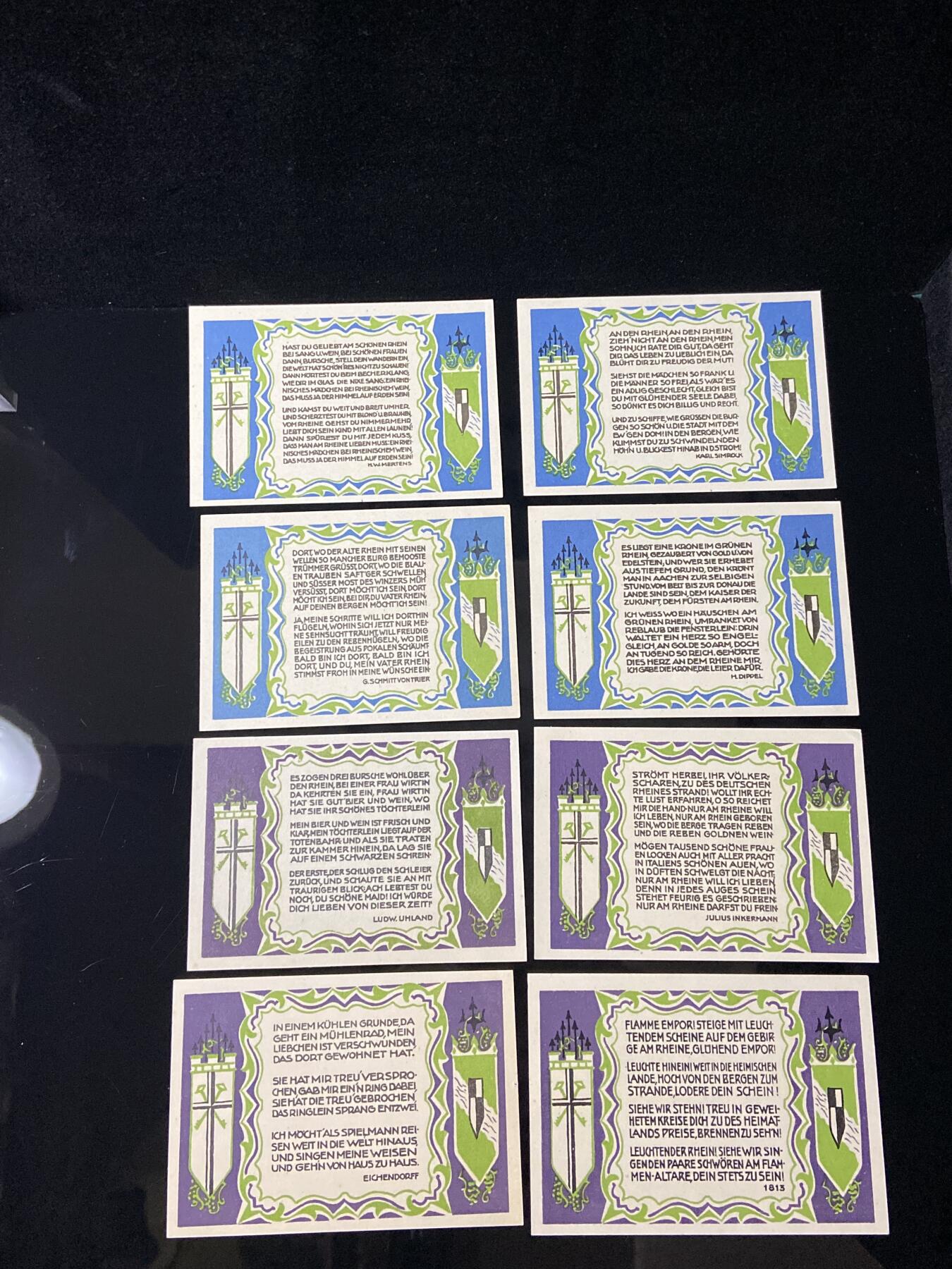 2026年第三十七场(总第二百零六场）德紧纸币特拍场(佣金3%，最低1元) 德紧纸币–德国北莱茵-威斯特法伦州柯尼斯温特镇（Königswinter）50芬妮八枚套票