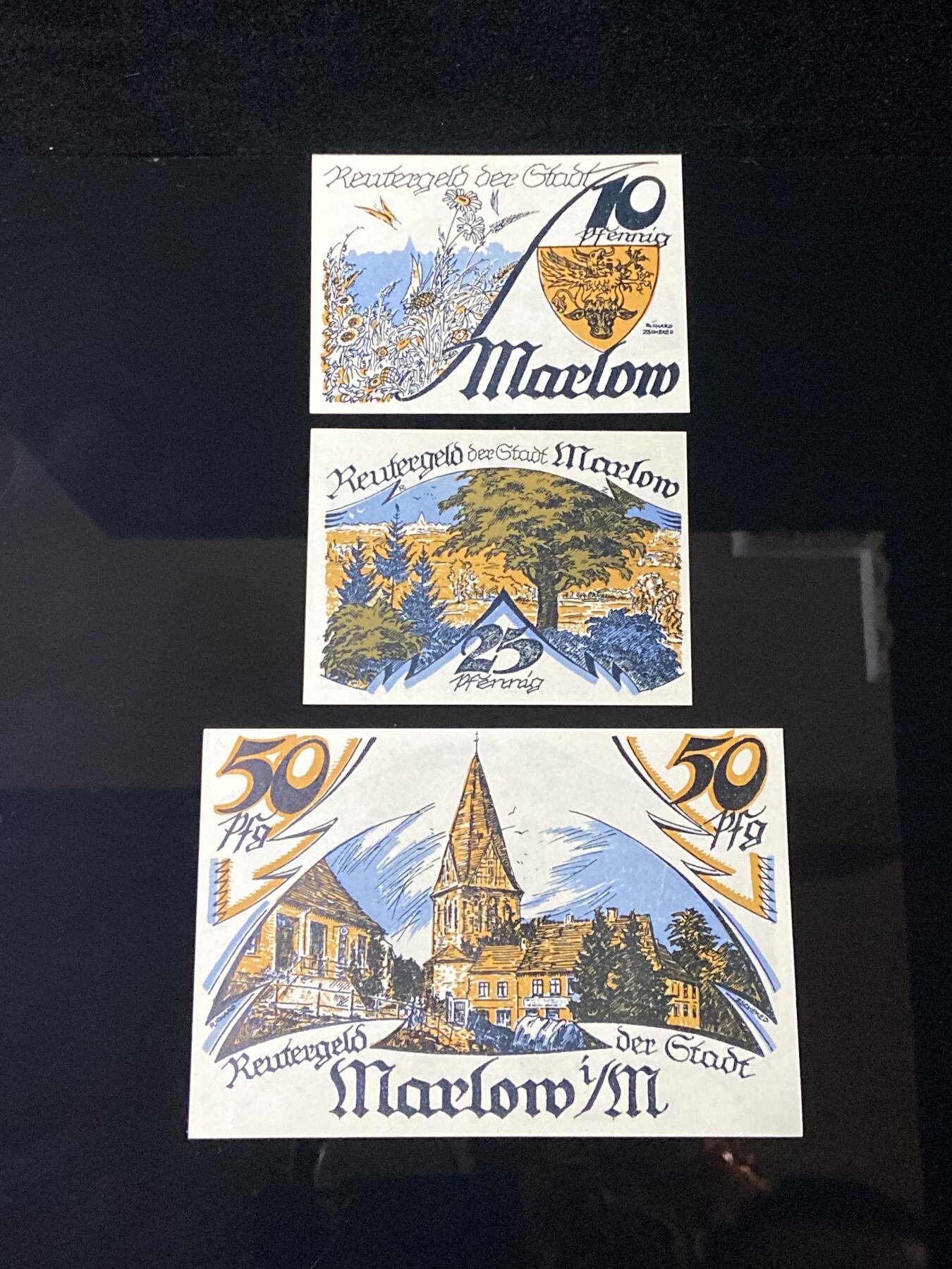 2026年第三十七场(总第二百零六场）德紧纸币特拍场(佣金3%，最低1元) 德紧纸币–德国梅克伦堡-前波美拉尼亚州马洛夫市（Stadt Marlow i.M.，标注  Marlow i/M ， i.M.  为 in Mecklenburg 缩写）10、25、50芬妮三枚套票