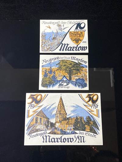 2026年第三十七场(总第二百零六场）德紧纸币特拍场(佣金3%，最低1元) - 德紧纸币–德国梅克伦堡-前波美拉尼亚州马洛夫市（Stadt Marlow i.M.，标注  Marlow i/M ， i.M.  为 in Mecklenburg 缩写）10、25、50芬妮三枚套票