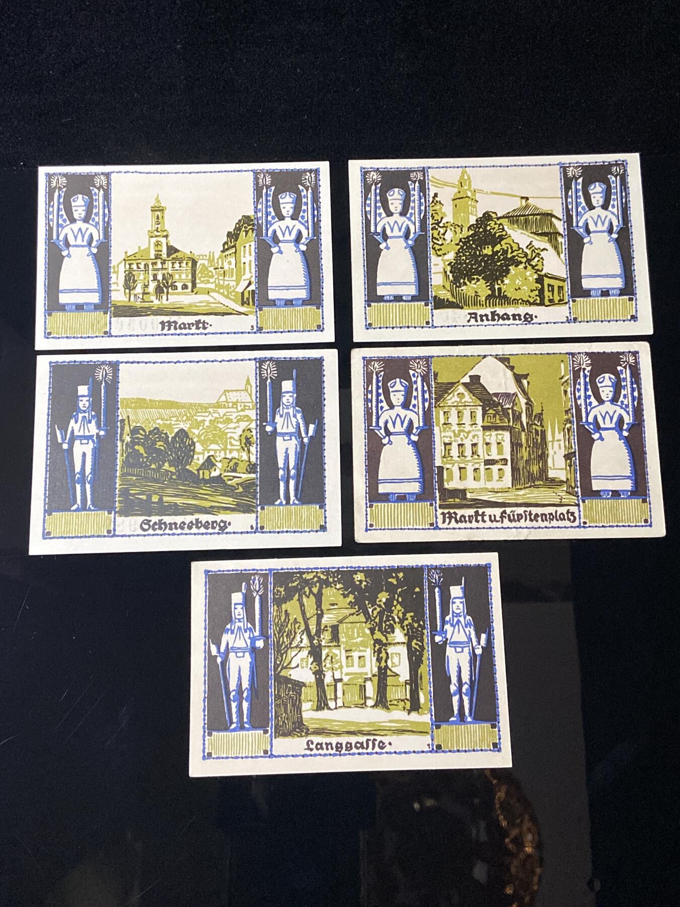 2026年第三十七场(总第二百零六场）德紧纸币特拍场(佣金3%，最低1元) 德紧纸币–德国萨克森州施内贝格市（Stadt Schneeberg）50芬妮五枚套票