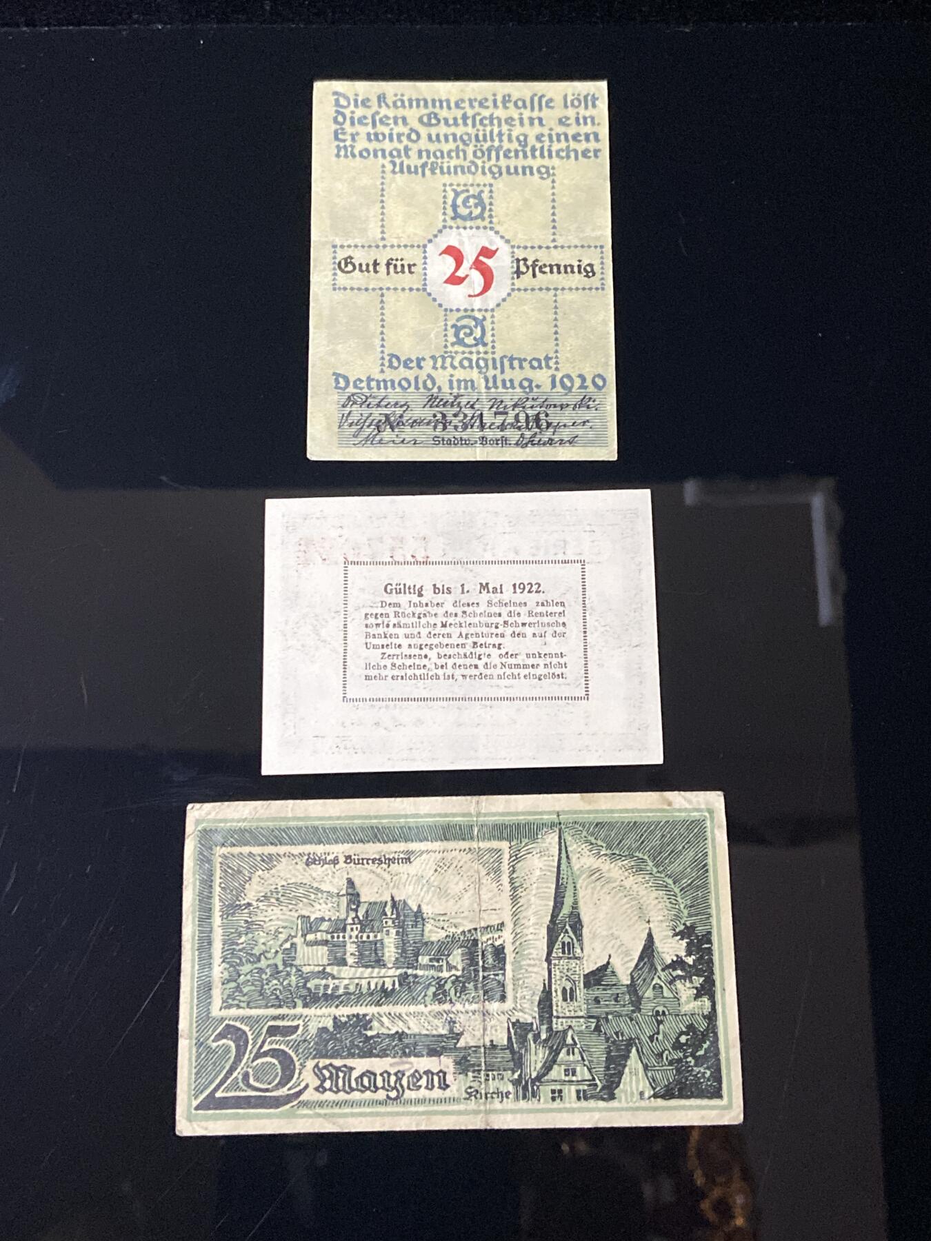 2026年第三十七场(总第二百零六场）德紧纸币特拍场(佣金3%，最低1元) 德国德特莫尔德（Detmold）25芬妮;  德国梅克伦堡-什未林25芬妮;  德国马延（Mayen）25芬妮 