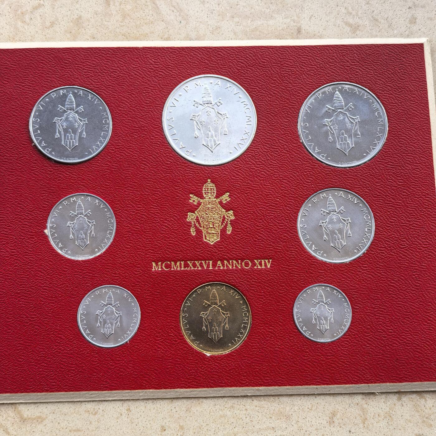 道一币馆币章第一百七十场 卡装 梵蒂冈1976年纪念币套装八枚 含500里拉银币