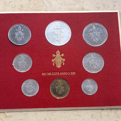 道一币馆币章第一百七十场 - 卡装 梵蒂冈1976年纪念币套装八枚 含500里拉银币