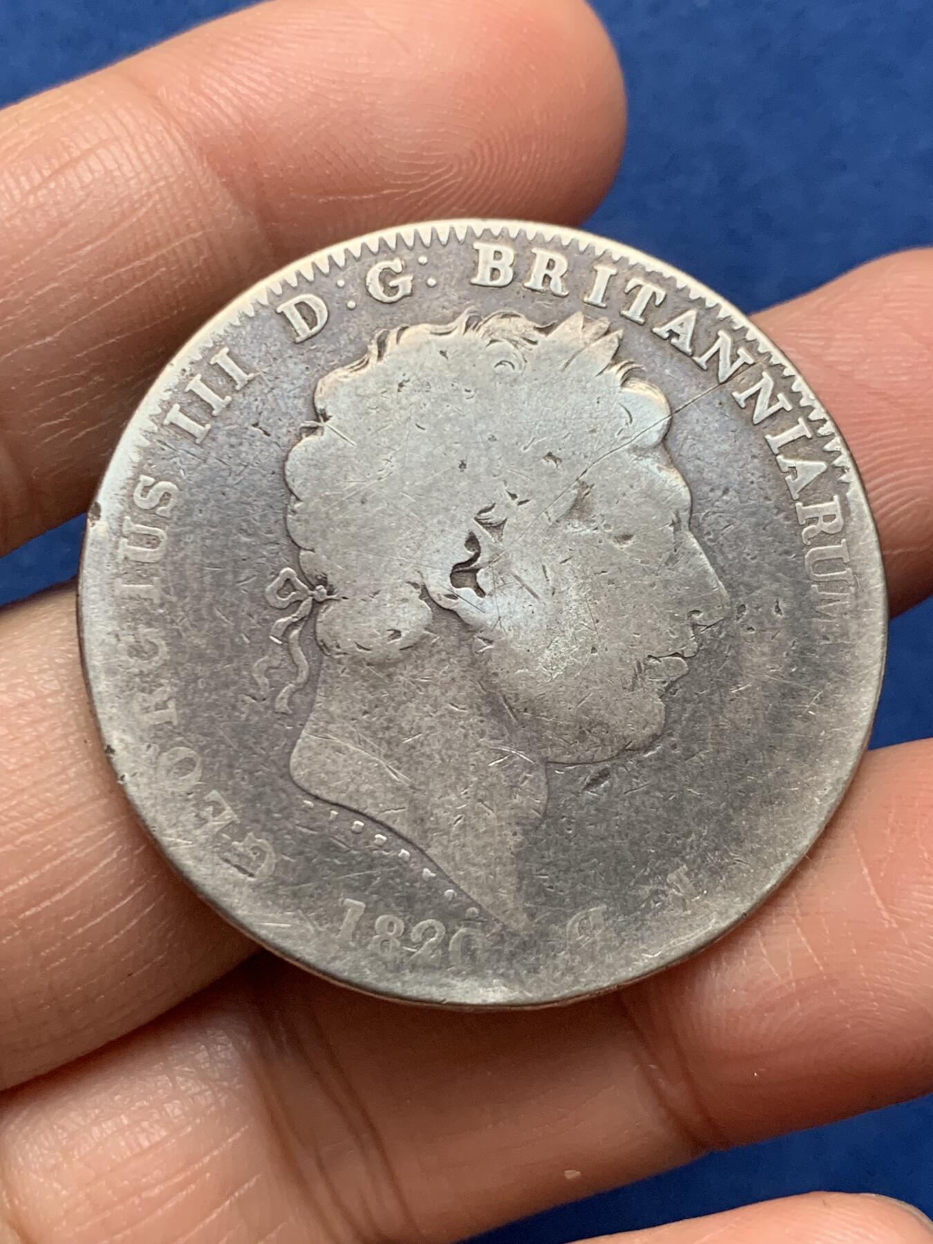 《竞宝斋》第473场 周日，周一 2场连拍 （全场包邮）欢迎送拍 英国 1820年 乔治三世 马剑 银币，200多年前的高银银币，手感一流，27.43克，925银