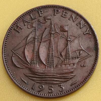 布加迪🐬～世界钱币(上海)🌾第 282 期 /  各国套币和散币 - 英国🇬🇧 1953年 1/2便士 乔治六世