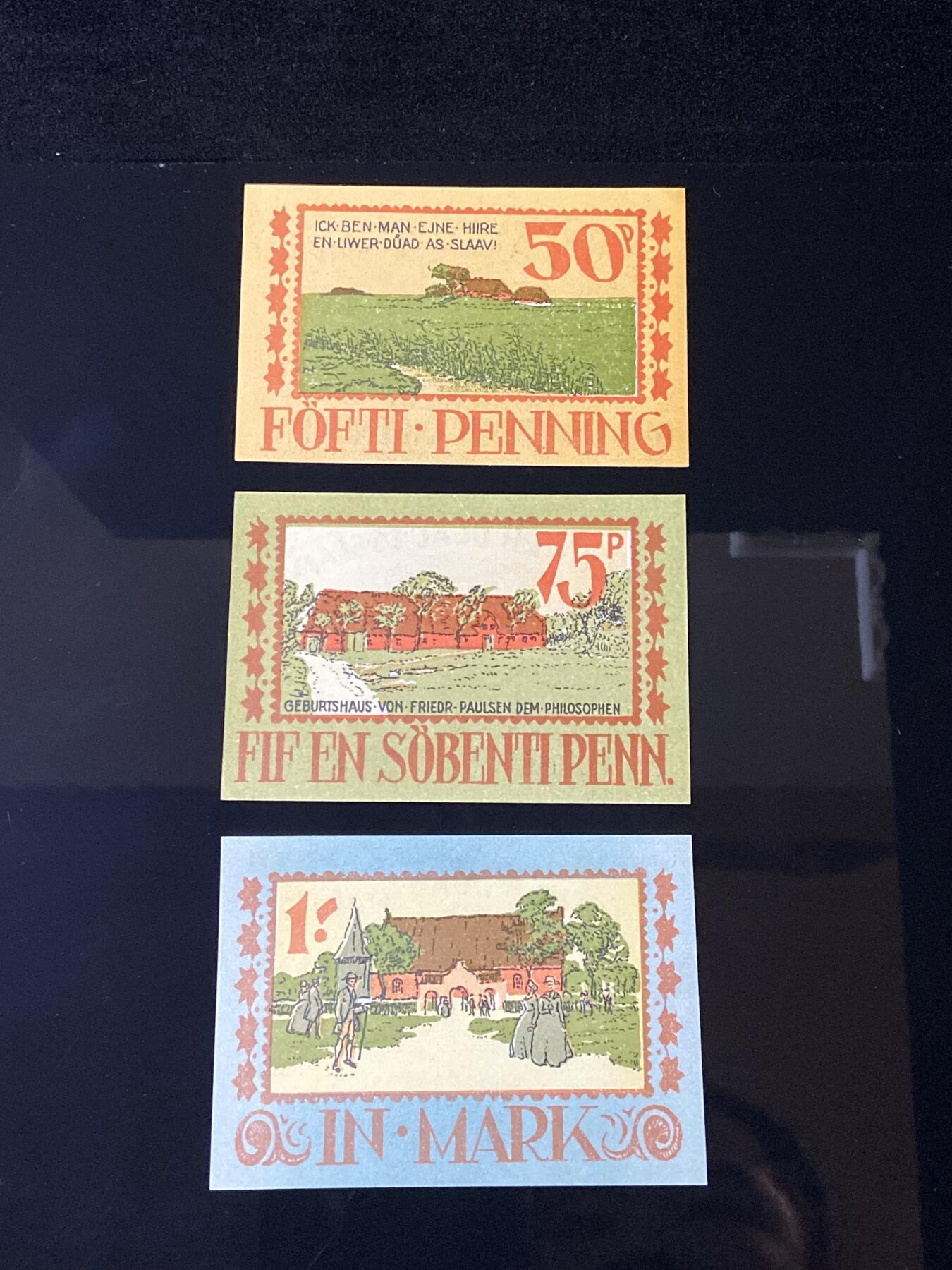 2026年第三十七场(总第二百零六场）德紧纸币特拍场(佣金3%，最低1元) 德紧纸币–德国石勒苏益格-荷尔斯泰因州朗根霍恩乡（Gemeinde Langenhorn，弗里斯兰地区）50、75芬妮、1马克三枚套票