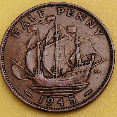 布加迪🐬～世界钱币(上海)🌾第 282 期 /  各国套币和散币 - 英国🇬🇧 1945年 1/2便士 乔治六世