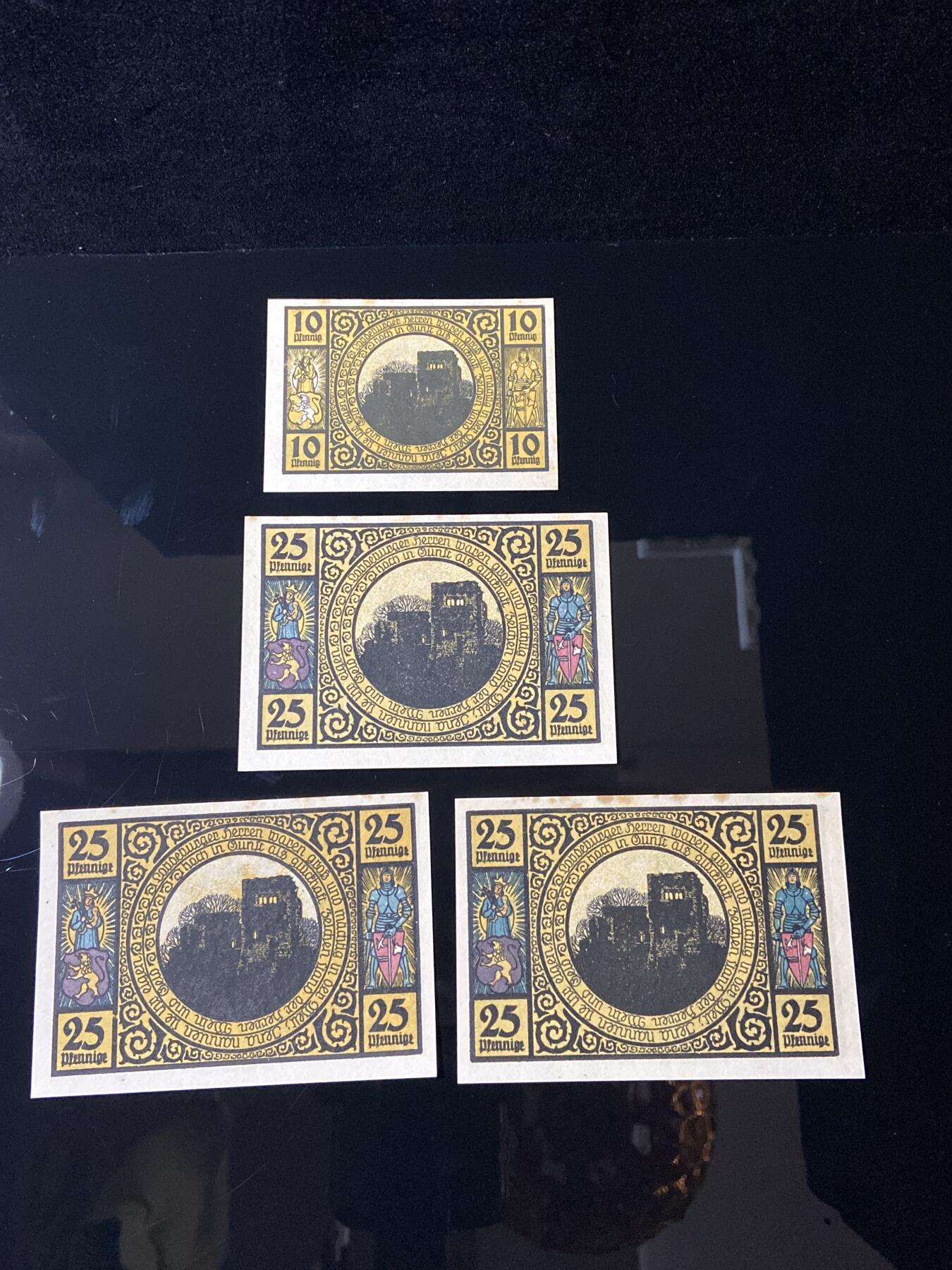 2026年第三十七场(总第二百零六场）德紧纸币特拍场(佣金3%，最低1元) 德紧纸币–德国萨克森州多韦达市（Doberda/Doberda）10、25芬妮四枚套票